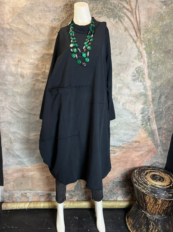 CT1367 Fleece Detail Dress-Black