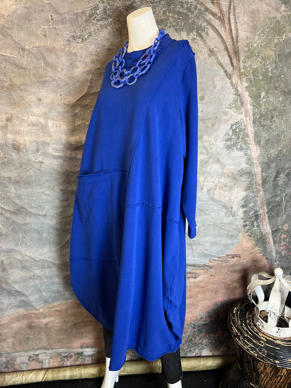 CT1367 Fleece Detail Dress-Blue