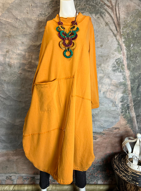 CT1367 Fleece Detail Dress-Caramel