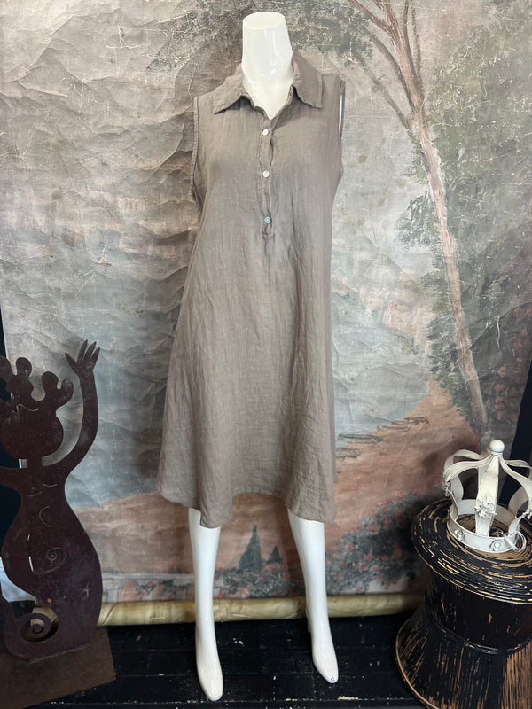 2254 Slvless Collar Shirt Dress-Taupe