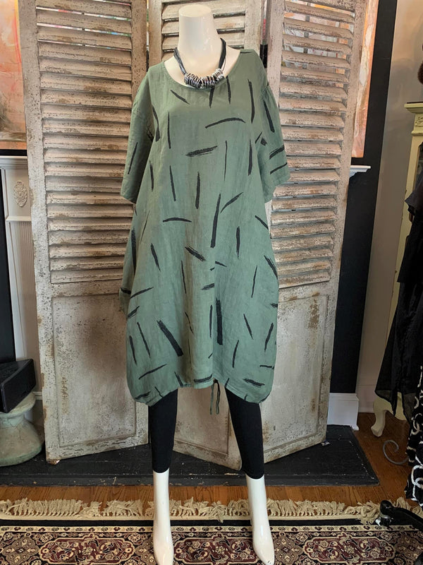 91311 Linen Tunic Dress-Khaki