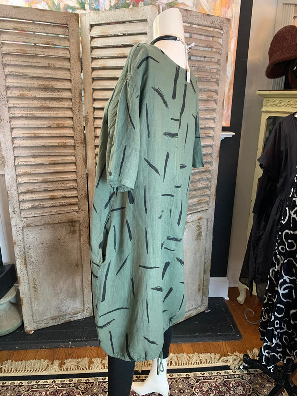 91311 Linen Tunic Dress-Khaki