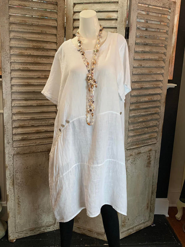 90663 Linen Dress-White