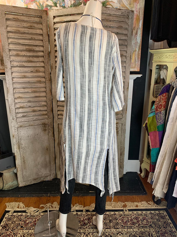 2230-PLN Split Linen Dress