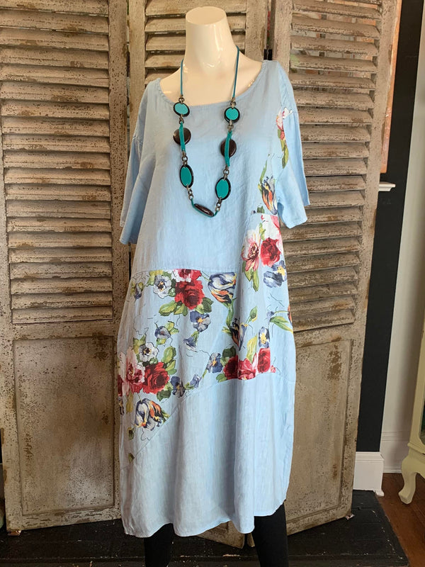 GN3125 Linen Rose Long Dress-Blue