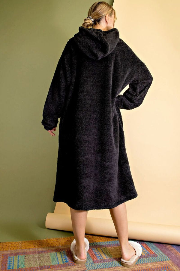 ED16690 Teddy Fur Hoodie Dress-Black