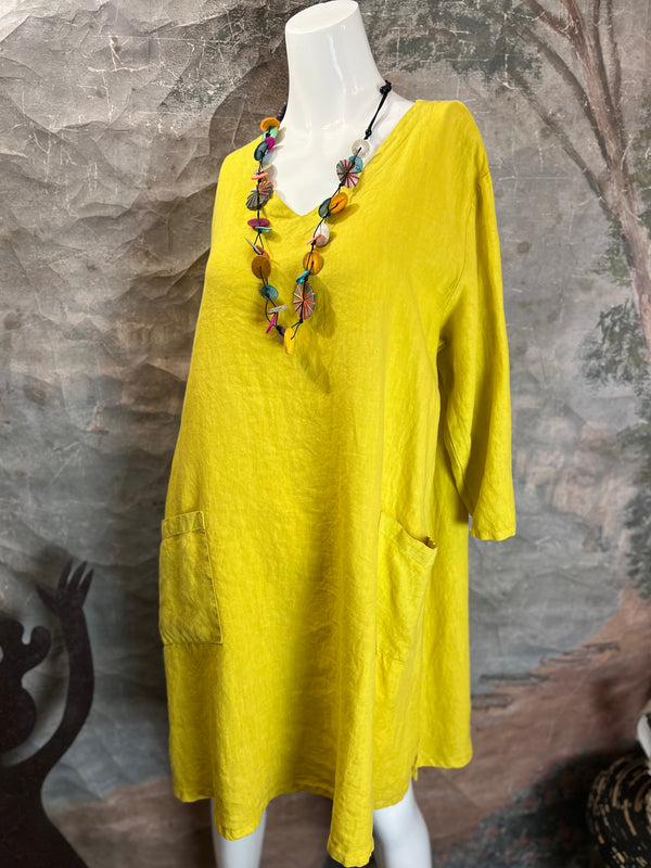 LD1001 V-neck 3/4slv Dress-Ceylon Yellow