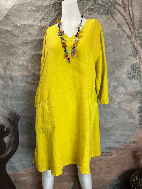 LD1001 V-neck 3/4slv Dress-Ceylon Yellow