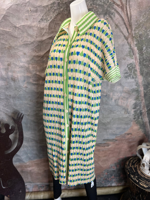 88024 VC Pleated Dress/Jacket-Cream/Green