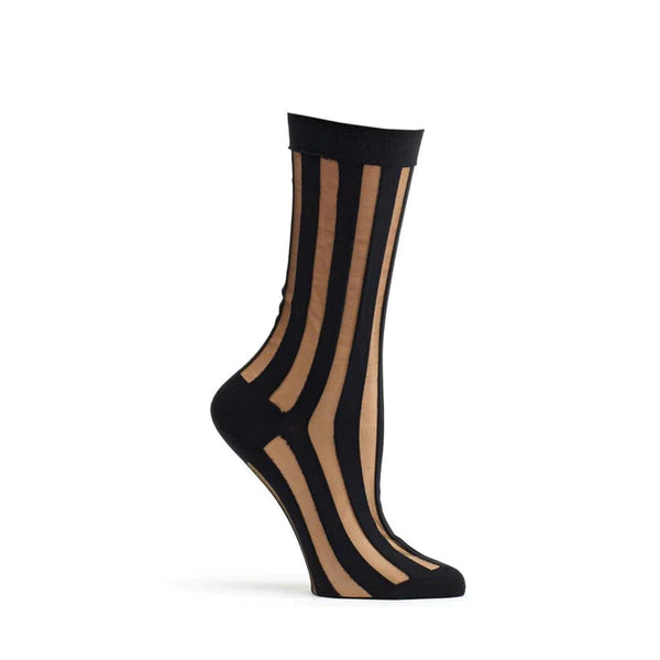 W1101 Sheer Pinstripe Socks-Black